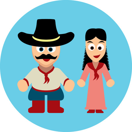 Traditional costumes of Argentines and North Americansのイラスト素材