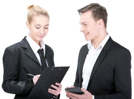 Business people smile, businessman and businesswoman wear. の写真素材