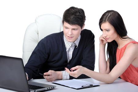 Man and woman at office decide to travel=の写真素材