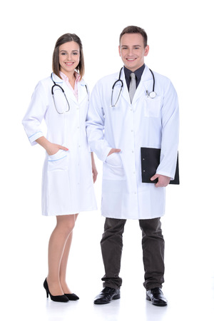 Male & female medical doctors isolated on whiteの写真素材