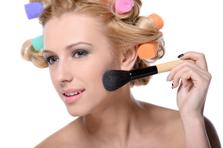 Closeup portrait of a beautiful woman with beauty face and clean face skin, glamour makeup and hairstyleの写真素材
