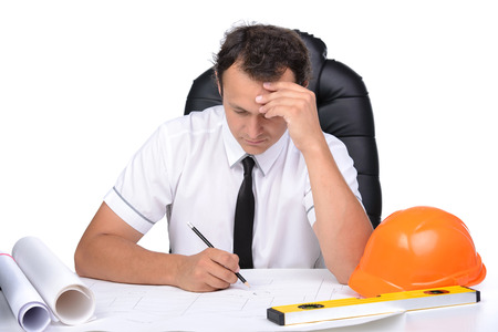 Portrait of an engineer using a PC in the site officeの写真素材