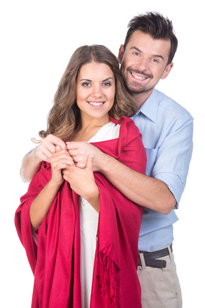 Beautiful loving couple, isolated on white の写真素材