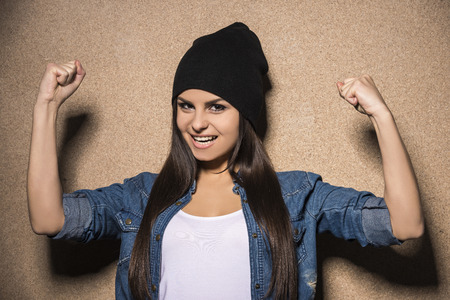 Portrait of young beauty brunette girl in glasses with long hairs.の写真素材