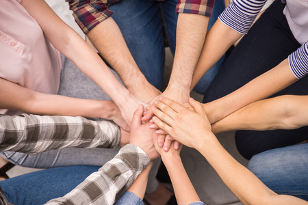 Addicted people having good time together on special group therapy.