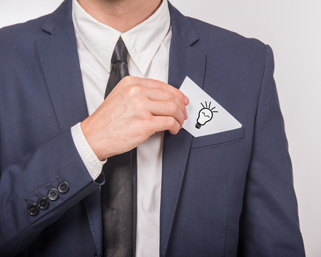 New idea concept. Man holding a good idea.の写真素材