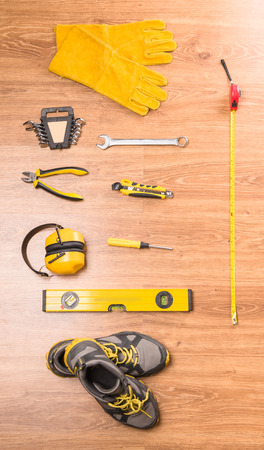 A set of tools for building on the floorの写真素材