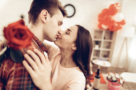 They love each other. They show each other their feelings. They are happy to be a couple.の写真素材