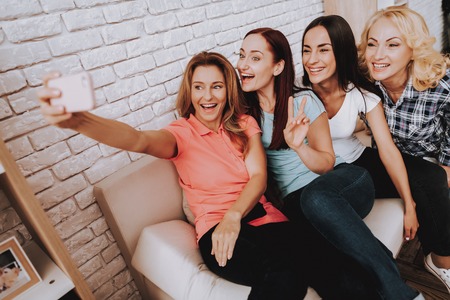 Selfie with Friends in Day 8 March. Happy Old Women Celebrate 8 March. Spring Time. Birthday with...