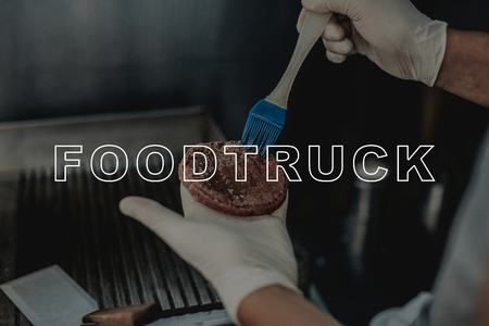 Burger Preparation Concept. Beef Mince Grilling. Prepare For Dinner. Tasty And Delicious. Lunch Nutrition. Sandwich Making. Baked Ingredients. Food Truck Cooking. Spicy Meal. High Temperature.の写真素材