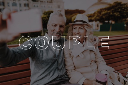 old couple taking Selfie.の写真素材