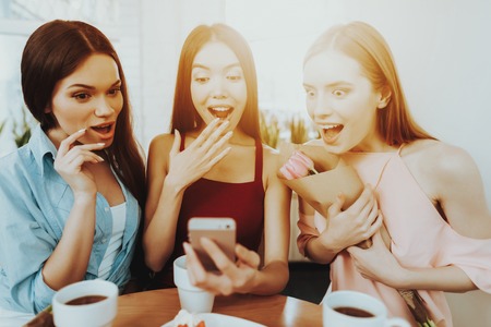 Present for all Girl and Women. 8 March for all Girls Good Celebrate. Freshness and Good Girls Drinking Tea. Spring with Girl and People. Womens Day and Celebrate with Friend and Beautiful Women.の写真素材