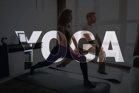 Afro American Couple. Morning Exercises Concept. Gym Carpets. Work Out Together. Healthy Lifestyle. Shape Sportswear. Attractive Athlete. Physical Healthcare. Help Each Other. Home Fitness.の写真素材