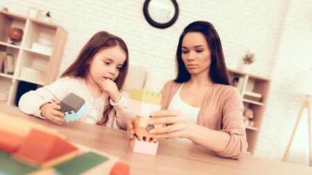 Mother Teaches Daughter. Educational Games. Colors Cubes. Learning Child at Home. Cost House of...