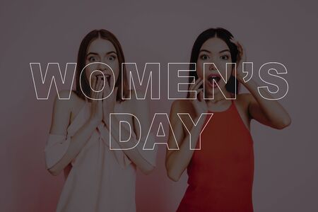 Smiling Girls .Surprised Women. Happy Women. Happy Emotions.  Women have Expression Emotionsの写真素材