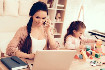 Mother Teaches Daughter. Educational Games. Learning Child at Home. Child Development. Board Games for Children.の写真素材