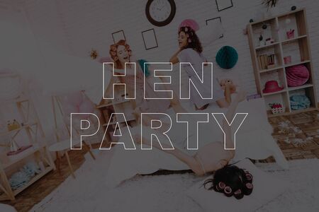 Smiling Girls. Happy Women. Women Spend Good Time. Beautiful Women. Best Girlfriends. Best Trio. Hen Party. Girls with Curlers.の写真素材