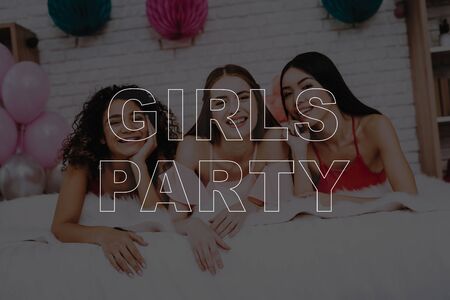 Girls in Dress. Celebrating Women's Day. March 8. Smiling Girls. Women Relax Together. Happy Women. Happy Emotions.の写真素材