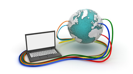 internet concept connected to globe 3d illustration の写真素材