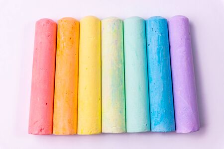 Multi coloured chalk isolated on white backgroundの写真素材