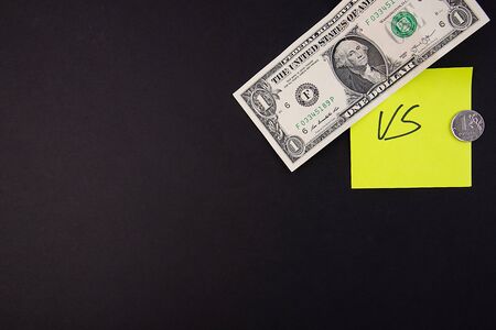 US dollar VS Russian ruble on a black backgroundの写真素材