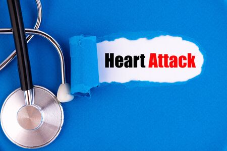 The text Heart Attack appearing behind torn blue paper.の写真素材