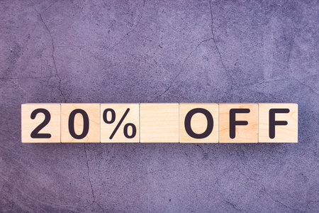 20 percent off text made with wood building blocks.の写真素材