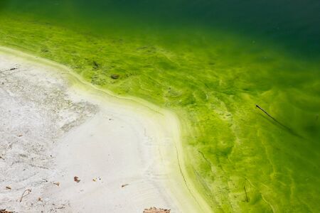 Acid lake, water, drain of chemically polluted waters. Concept business and ecology