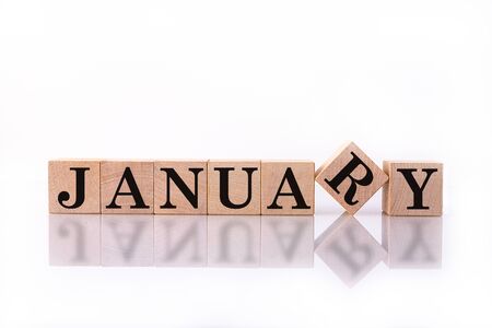 The word January on wooden cubes. Concept Month of year.の写真素材