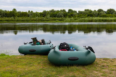 Travel, rafting on an inflatable rubber boat on the river. Active recreation concept.