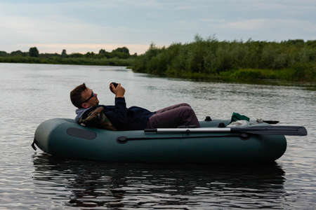 Travel, rafting on an inflatable rubber boat on the river. Active recreation concept.