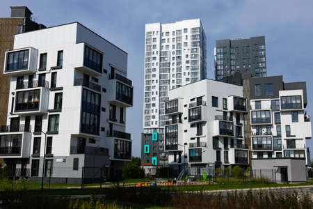 Minsk, Belarus - September 05, 2020: Modern luxury residential building against the sky.