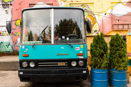 Minsk, Belarus - September 20 2020: Bus Ikarus 250 used as a street cafe in Minsk.