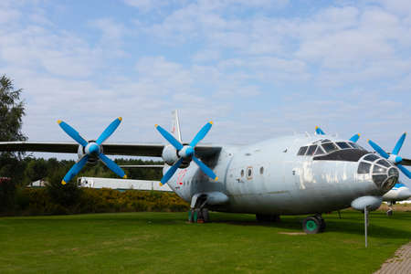 Minsk, Belarus - September 20, 2020: Old propeller-driven cargo plane in the open-air museum.
