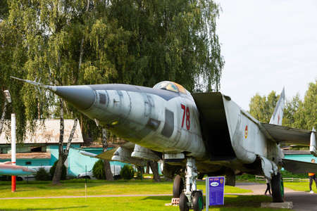 Minsk, Belarus - September 20, 2020: cockpit of an old Soviet military aircraft. Appearance.