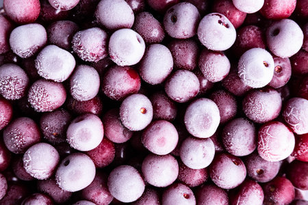 Background with frozen cherry. Berry pattern. Fruit design.