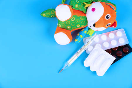 Suppository for anal or vaginal use and thermometer. Suppositories for the treatment of high fever in children.の写真素材