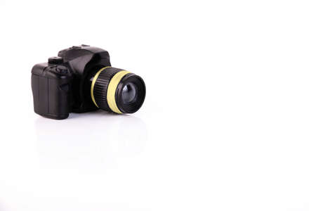 Toy camera on a white background. Concept. Copy space
