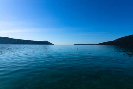 Dawn over the Bay of Kotor, Adriatic Sea, Montenegroの写真素材