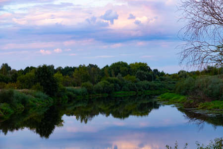 Sunset in the wild on the river.