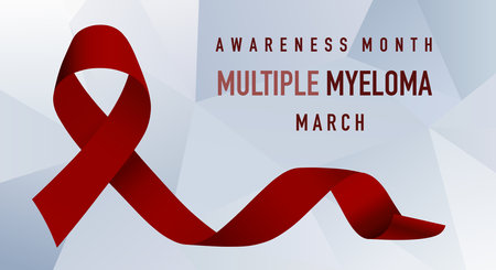 Banner, burgundy ribbon as a symbol of Multiple Myeloma awareness. Celebrated in March annually. Vector illustrationのイラスト素材