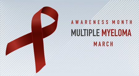 Banner, burgundy ribbon as a symbol of Multiple Myeloma awareness. Celebrated in March annually. Vector illustrationのイラスト素材