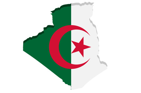 Algeria detailed geographical map with country flag. Painted in the colors of the national flag, on a white background. Vector illustrationのイラスト素材