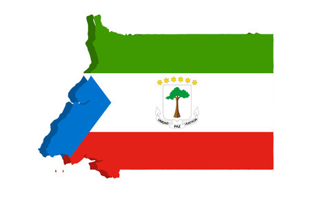 Equatorial Guinea detailed geographical map with country flag. Painted in the colors of the national flag, on a white. Vector illustrationのイラスト素材