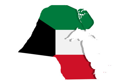 Kuwait detailed geographical map with country flag. Painted in the colors of the national flag, on a white background. Vector illustrationのイラスト素材