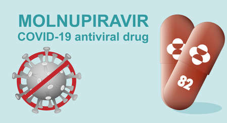 Molnupiravir oral capsules, concept covid 19 antiviral drug. Vector illustrationのイラスト素材