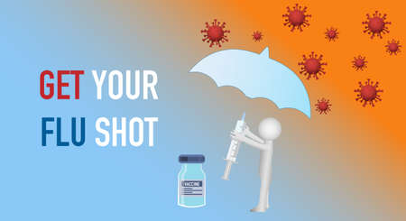 Vaccination. Get your Flu Shot. Medical poster. Health care. Vector medicine illustration. Doctor...