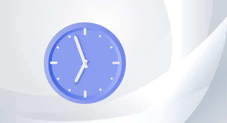Clock showing the time 6 hours and 55 minutes, on a blue background. Business hours. Vector design element for your project.Time to act. Vector illustrationのイラスト素材