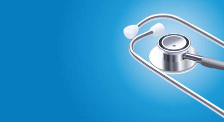 Medical stethoscope on a blue background. Medical services concept. Copy space. Vector illustrationのイラスト素材