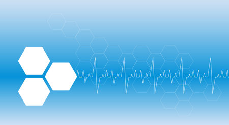 Abstract geometric hexagon pattern overlay on blue background. Technology pattern with copy space. Vector illustration. Vector illustrationのイラスト素材